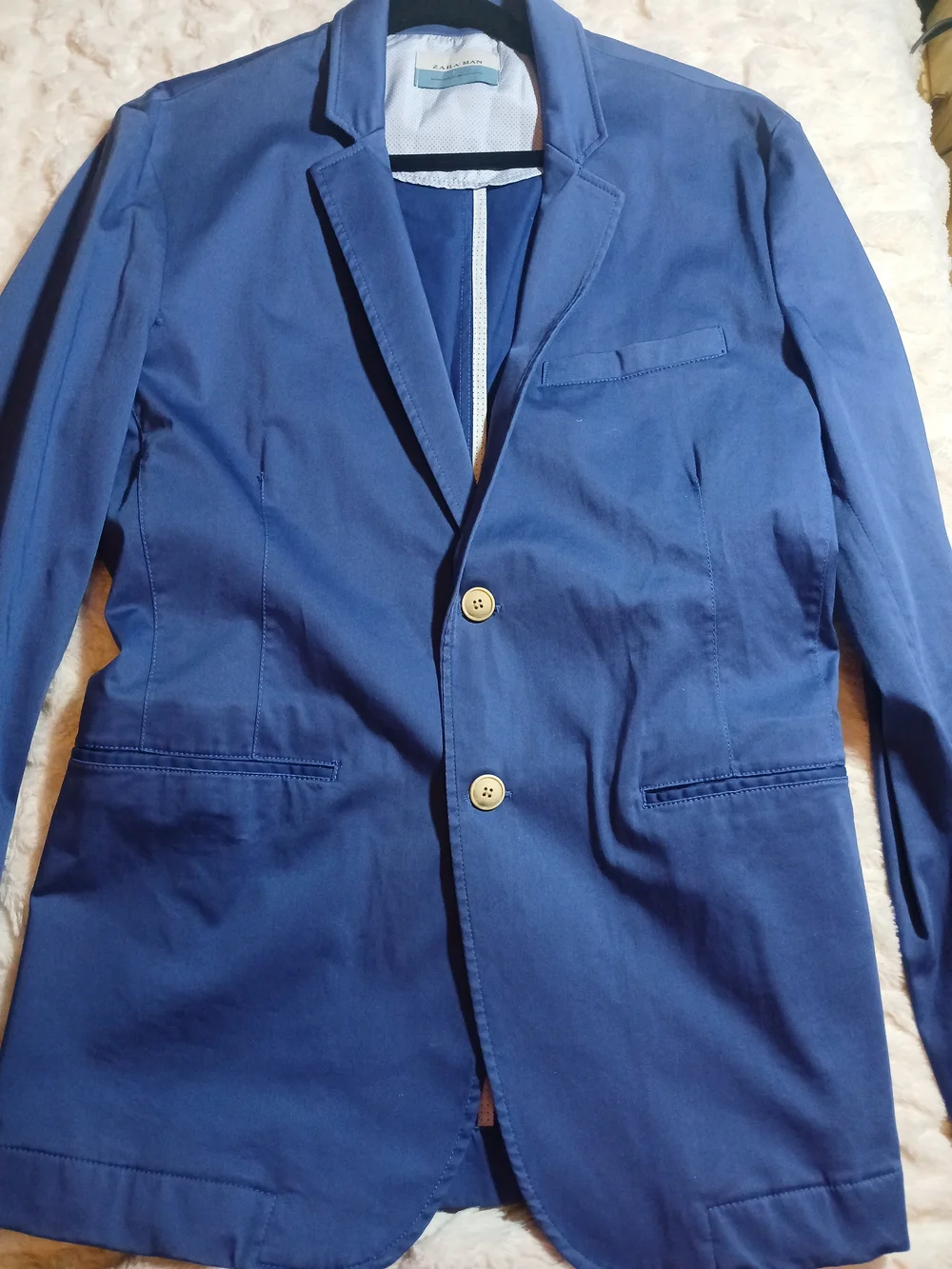 Zara Man Casual Cotton Blazer Royal Blue Size Large